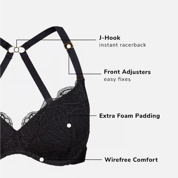 NWT Lively Lace No-Wire Push-Up Bra in Jet Black 34B - Picture 3 of 9